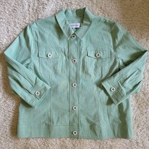 Alfred Dunner lime green and white gingham print plaid jacket size 16